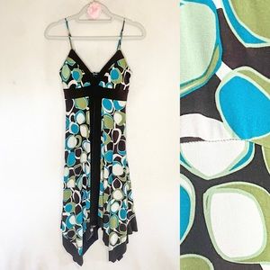 XOXO Asymmetrical Dress, Brown/Green/Blue/Cream, Size Medium